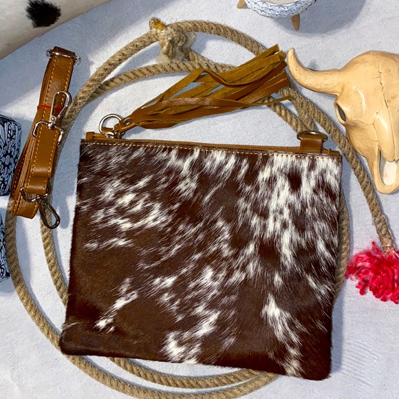 Hand Crafted Handbags - New Handmade Real Cowhide Leather Crossbody Purse Handbag Hair On